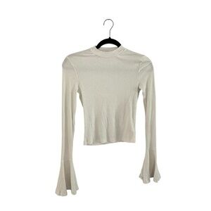 NA-KD White Ribbed Knit Flared Sleeve Mock Neck Top Size XS